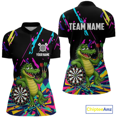 Colorful Funny Alligator Darts Shirts For Women Cusom Darts Team Jersey Polo & Q/4 Zip, Darts Gifts TDM7353