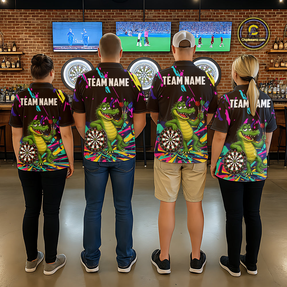 Colorful Funny Alligator Darts Shirts For Men Cusom Darts Team Jersey Polo & Q/4 Zip, Darts Gifts TDM7353
