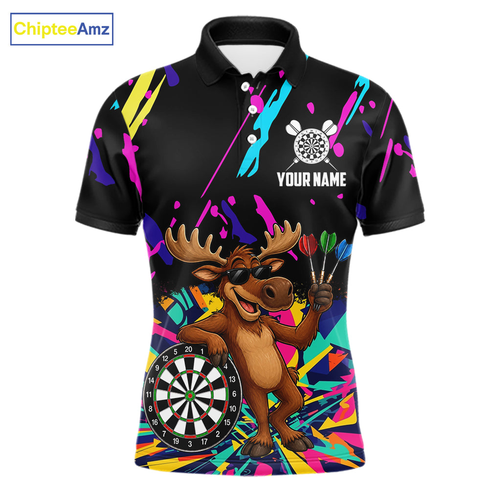 Colorful Funny Moose Darts Shirts For Men Cusom Darts Team Jersey Polo & Quarter Zip, Darts Gifts TDM7354