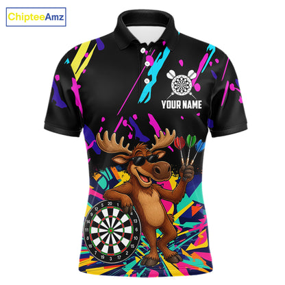 Colorful Funny Moose Darts Shirts For Men Cusom Darts Team Jersey Polo & Quarter Zip, Darts Gifts TDM7354