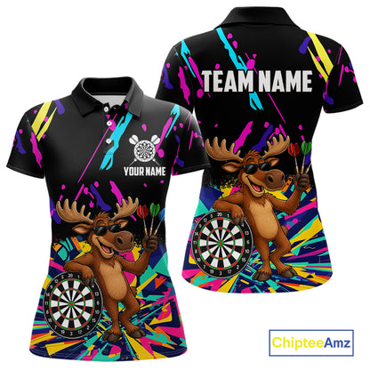 Colorful Funny Moose Darts Shirts For Women Cusom Darts Team Jersey Polo & Quarter Zip, Darts Gifts TDM7354
