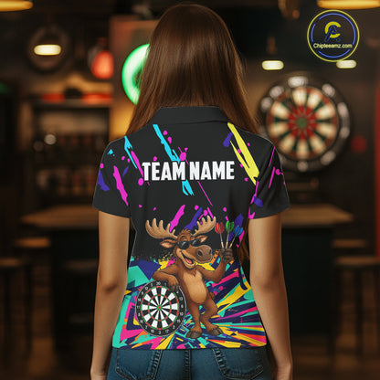 Colorful Funny Moose Darts Shirts For Women Cusom Darts Team Jersey Polo & Quarter Zip, Darts Gifts TDM7354