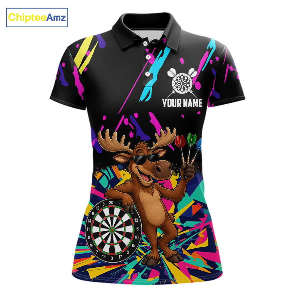 Colorful Funny Moose Darts Shirts For Women Cusom Darts Team Jersey Polo & Quarter Zip, Darts Gifts TDM7354