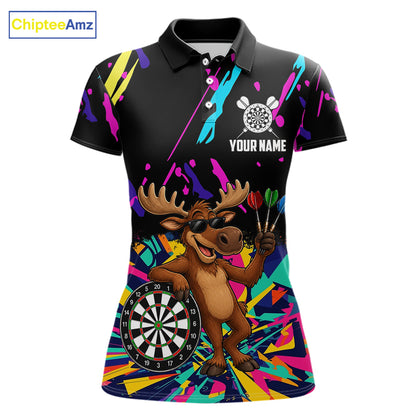 Colorful Funny Moose Darts Shirts For Women Cusom Darts Team Jersey Polo & Quarter Zip, Darts Gifts TDM7354