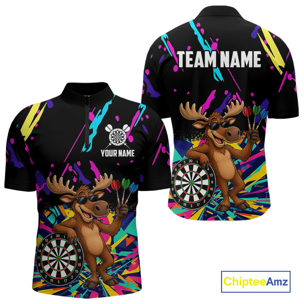 Colorful Funny Moose Darts Shirts For Men Cusom Darts Team Jersey Polo & Quarter Zip, Darts Gifts TDM7354