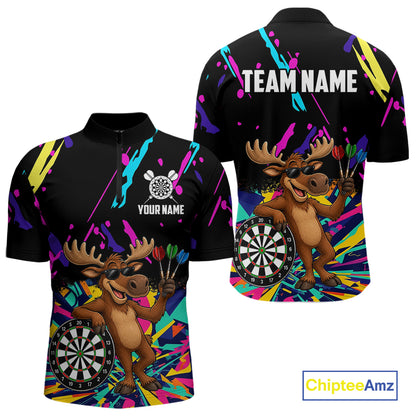 Colorful Funny Moose Darts Shirts For Men Cusom Darts Team Jersey Polo & Quarter Zip, Darts Gifts TDM7354