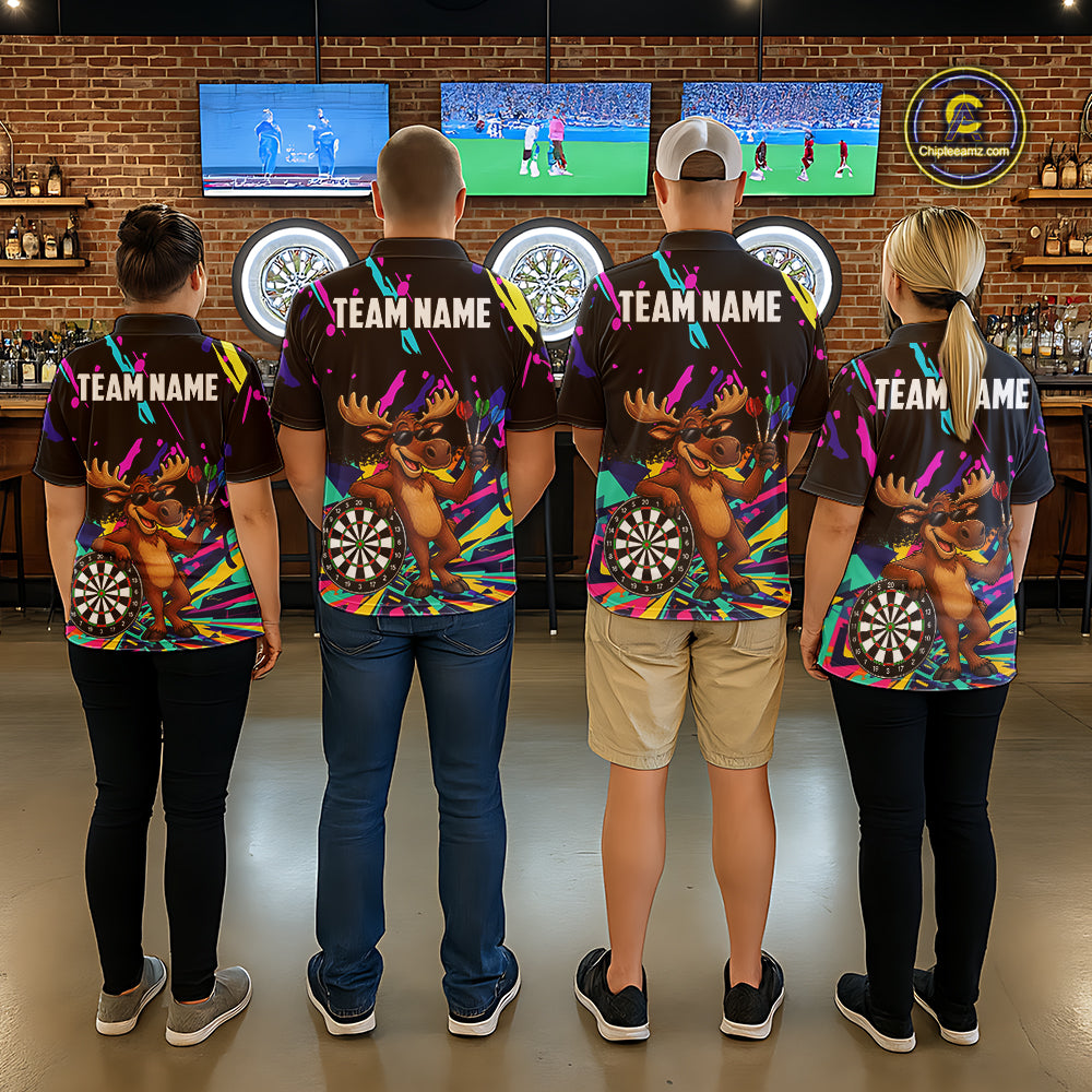 Colorful Funny Moose Darts Shirts For Women Cusom Darts Team Jersey Polo & Quarter Zip, Darts Gifts TDM7354
