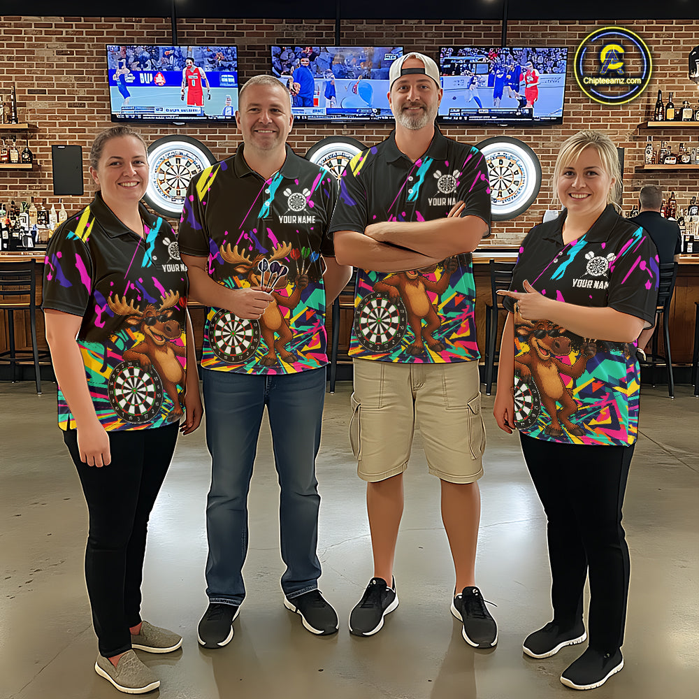 Colorful Funny Moose Darts Shirts For Women Cusom Darts Team Jersey Polo & Quarter Zip, Darts Gifts TDM7354
