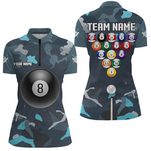 Load image into Gallery viewer, Abstract Blue Camo Billiard Balls Pool Shirts For Women Custom Billiard Jerseys, Billiard Team Shirts TDM2589