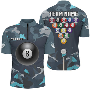 Abstract Blue Camo Billiard Balls Pool Shirts For Men Custom Billiard Jerseys, Billiard Team Shirts TDM2589