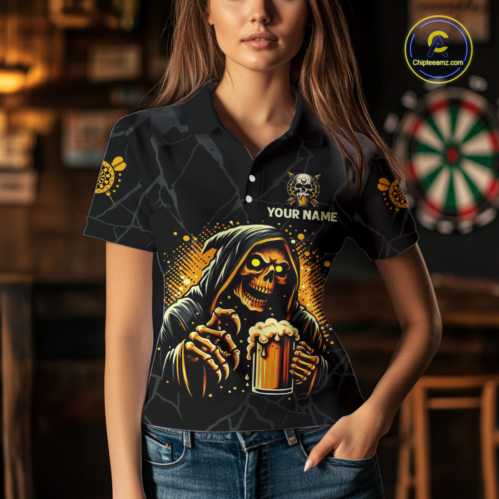Funny Darts And Beer Grim Reaper Darts Shirt For Women Custom Drinking Darts Team Jersey Outfit TDM4879