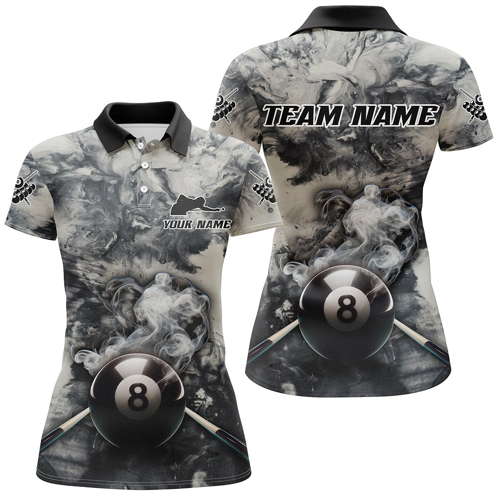 Personalized Black White 8 Ball Pool Hazy Smoke Billiard Shirts For Women Custom 3D Billiard Jerseys TDM2846