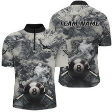 Load image into Gallery viewer, Personalized Black White 8 Ball Pool Hazy Smoke Billiard Shirts For Men Custom 3D Billiard Jerseys TDM2846