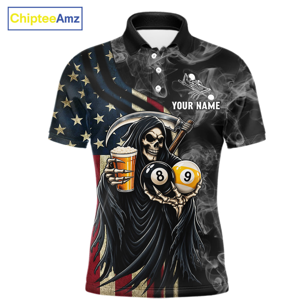 US Flag Grim Reaper Smoke Beer Billiard Shirt For Men Custom 8 Ball & 9 Ball Pool Team Jersey TDM7988