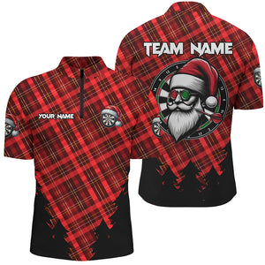 Funny Christmas Santa Custom Red Plaid Pattern Dart Shirts For Men, Christmas Darts Outfit Jerseys TDM3077