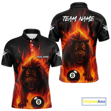 Load image into Gallery viewer, Orange Flaming Lion 8 Ball Billiard Shirts For Men Custom Fire Billiard Team Jersey Polo &amp; 1/4 Zip TDM5305