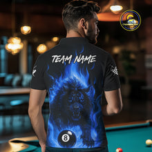 Load image into Gallery viewer, Blue Flaming Lion 8 Ball Billiard Shirts For Men Custom Fire Billiard Team Jersey Polo &amp; 1/4 Zip TDM5306
