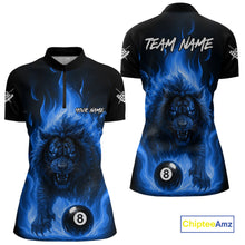 Load image into Gallery viewer, Blue Flaming Lion 8 Ball Billiard Shirts For Women Custom Fire Billiard Team Jersey Polo &amp; 1/4 Zip TDM5306