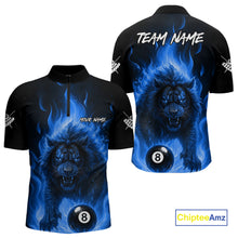Load image into Gallery viewer, Blue Flaming Lion 8 Ball Billiard Shirts For Men Custom Fire Billiard Team Jersey Polo &amp; 1/4 Zip TDM5306