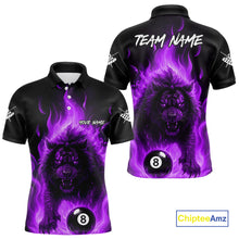 Load image into Gallery viewer, Purple Flaming Lion 8 Ball Billiard Shirts For Men Custom Fire Billiard Team Jersey Polo &amp; 1/4 Zip TDM5307