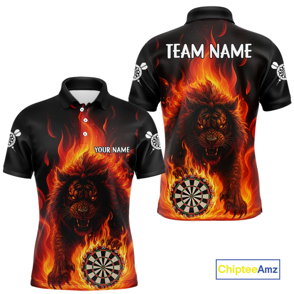 Orange Flaming Lion Darts Shirts For Men Custom Fire Darts League Jersey Team Polo & 1/4 Zip TDM5308