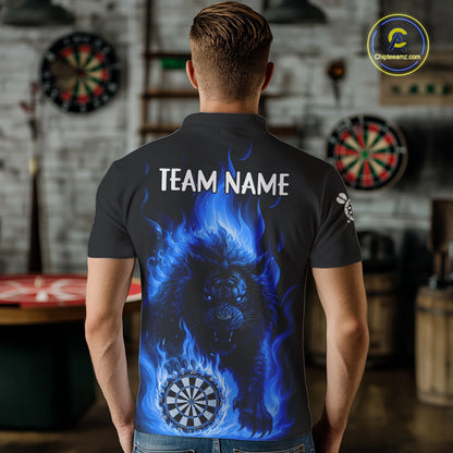 Blue Flaming Lion Darts Shirts For Men Custom Fire Darts League Jersey Team Polo & 1/4 Zip TDM5309