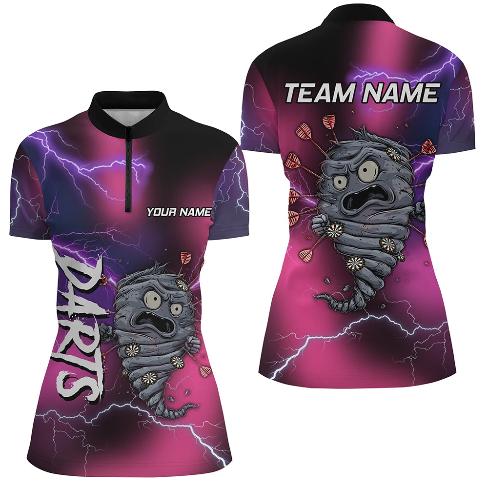 Pink And Purple Thunder Lightning Funny Storm 3D Dart Shirts For Women Custom Darts Team Jerseys TDM3316