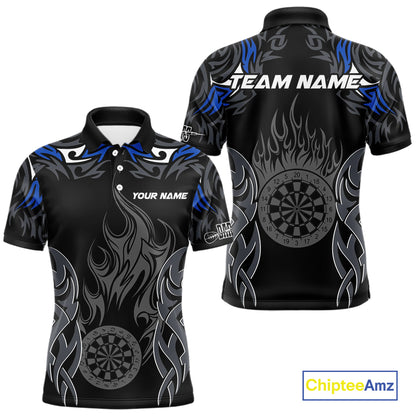 Personalized Darts Tournament Jerseys For Men Custom Dartboard Fire Flame Darts Shirts |Blue TDM5565