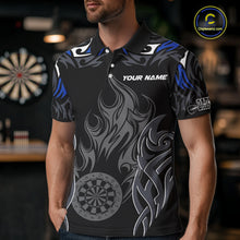 Load image into Gallery viewer, Personalized Darts Tournament Jerseys For Men Custom Dartboard Fire Flame Darts Shirts |Blue TDM5565