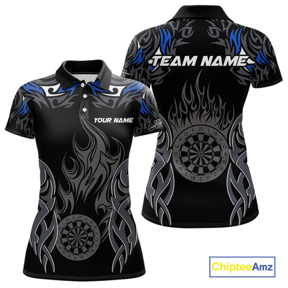 Personalized Darts Tournament Jerseys For Women Custom Dartboard Fire Flame Darts Shirts |Blue TDM5565