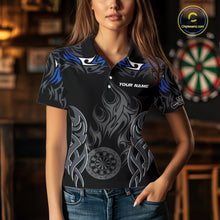 Load image into Gallery viewer, Personalized Darts Tournament Jerseys For Women Custom Dartboard Fire Flame Darts Shirts |Blue TDM5565