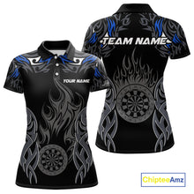 Load image into Gallery viewer, Personalized Darts Tournament Jerseys For Women Custom Dartboard Fire Flame Darts Shirts |Blue TDM5565