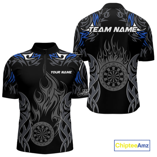 Personalized Darts Tournament Jerseys For Men Custom Dartboard Fire Flame Darts Shirts |Blue TDM5565
