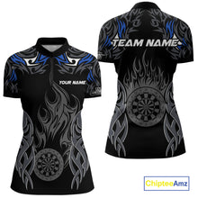 Load image into Gallery viewer, Personalized Darts Tournament Jerseys For Women Custom Dartboard Fire Flame Darts Shirts |Blue TDM5565