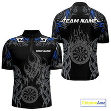Load image into Gallery viewer, Personalized Darts Tournament Jerseys For Men Custom Dartboard Fire Flame Darts Shirts |Blue TDM5565
