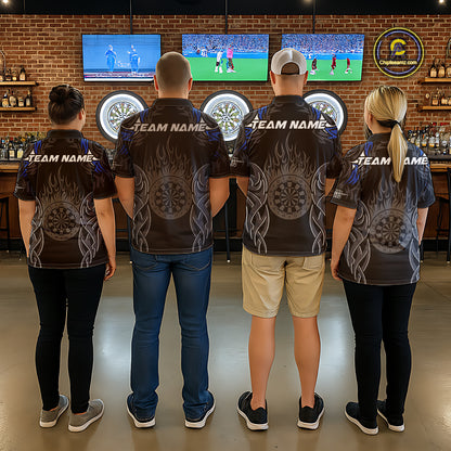 Personalized Darts Tournament Jerseys For Men Custom Dartboard Fire Flame Darts Shirts |Blue TDM5565