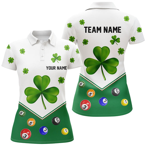 Billiard St Patrick's Day Custom Green Clover Women Polo Shirts, Lucky Billiard Apparel For Player TDM0995