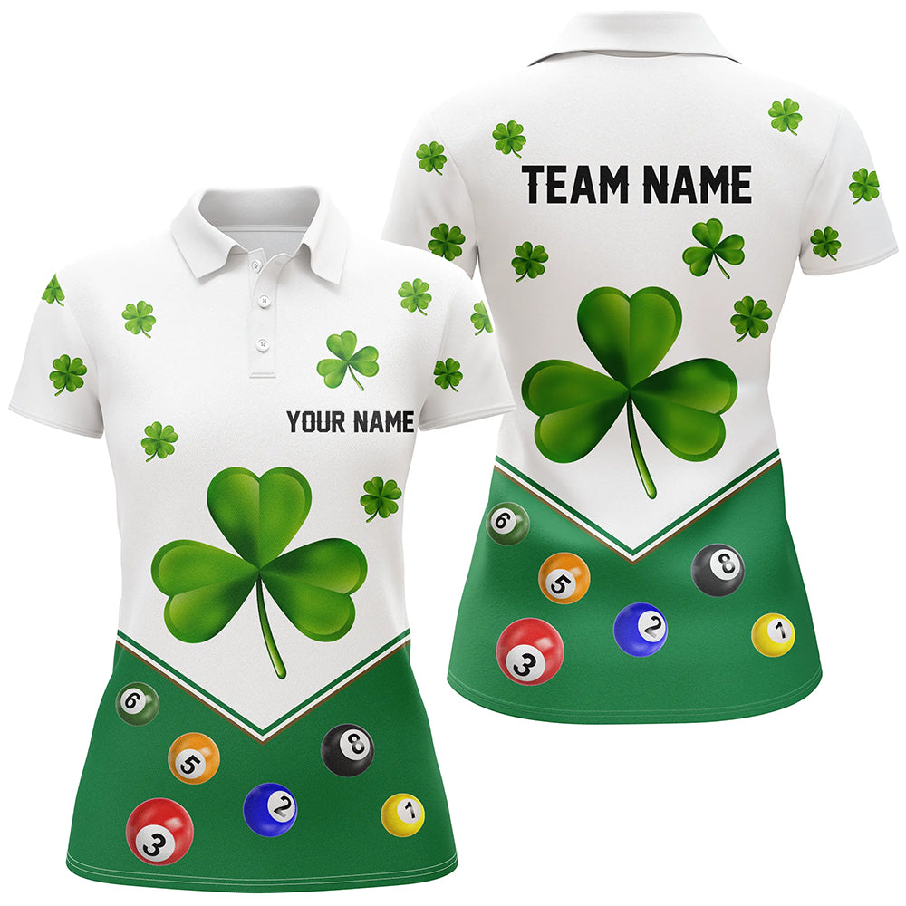 Billiard St Patrick's Day Custom Green Clover Women Polo Shirts, Lucky Billiard Apparel For Player TDM0995