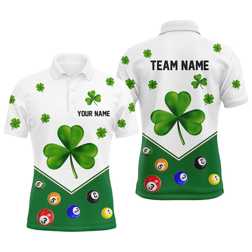 Billiard St Patrick Day Custom Green Clover Men Polo Shirts, Lucky Billiard Apparel For Player TDM0995