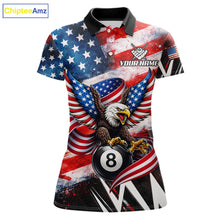 Load image into Gallery viewer, Custom American Flag Eagle Billiard Shirt For Women, Patriotic 8 Ball Pool Team Jersey Polo, 1/4 Zip TDM6181