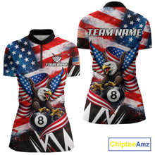 Load image into Gallery viewer, Custom American Flag Eagle Billiard Shirt For Women, Patriotic 8 Ball Pool Team Jersey Polo, 1/4 Zip TDM6181