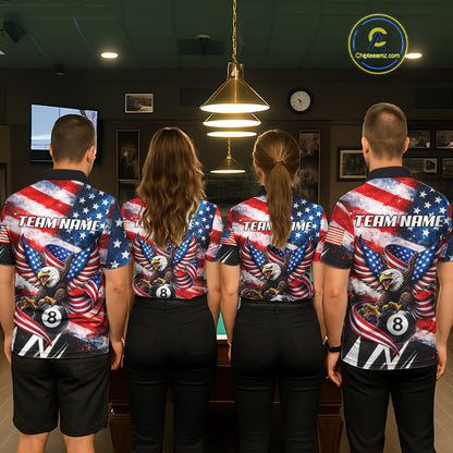 Custom American Flag Eagle Billiard Shirt For Women, Patriotic 8 Ball Pool Team Jersey Polo, 1/4 Zip TDM6181