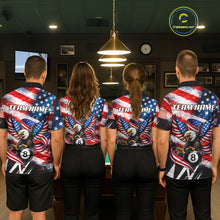 Load image into Gallery viewer, Custom American Flag Eagle Billiard Shirt For Women, Patriotic 8 Ball Pool Team Jersey Polo, 1/4 Zip TDM6181