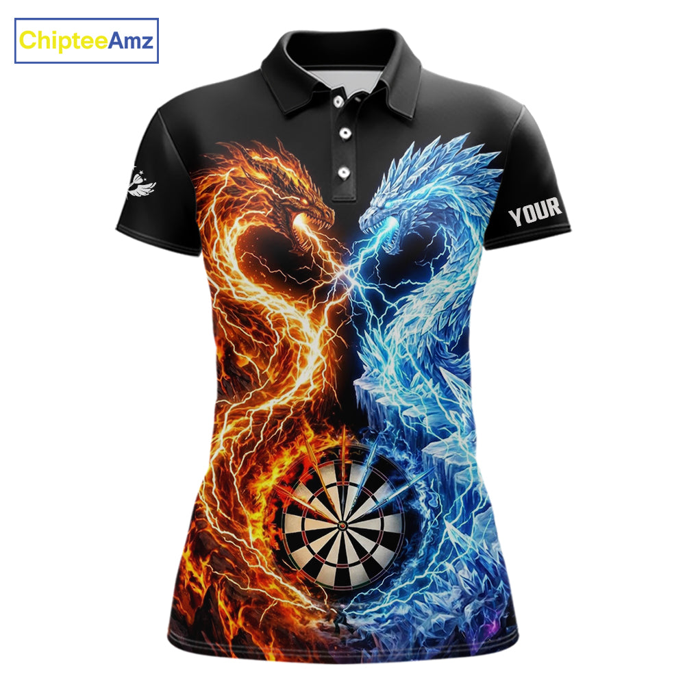 Personalized Fire And Icy Dragon Darts Shirt For Women, Lightning Darts Jersey Polo & 1/4 Zip TDM6184