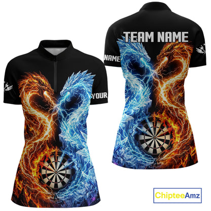 Personalized Fire And Icy Dragon Darts Shirt For Women, Lightning Darts Jersey Polo & 1/4 Zip TDM6184