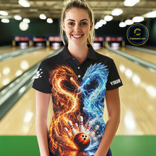 Load image into Gallery viewer, Personalized Fire And Icy Dragon Bowling Shirt For Women, Lightning Bowling Jersey Polo &amp; 1/4 Zip TDM6185