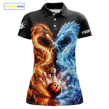 Load image into Gallery viewer, Personalized Fire And Icy Dragon Bowling Shirt For Women, Lightning Bowling Jersey Polo &amp; 1/4 Zip TDM6185