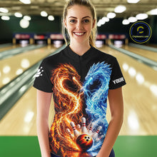 Load image into Gallery viewer, Personalized Fire And Icy Dragon Bowling Shirt For Women, Lightning Bowling Jersey Polo &amp; 1/4 Zip TDM6185