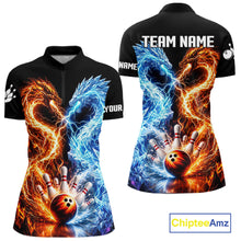 Load image into Gallery viewer, Personalized Fire And Icy Dragon Bowling Shirt For Women, Lightning Bowling Jersey Polo &amp; 1/4 Zip TDM6185