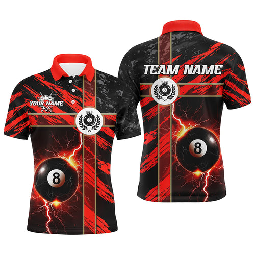 Custom Multi-Color 8 Ball Pool Thunder Grunge Men Polo Shirts Team League Billiard Jerseys TDM1526